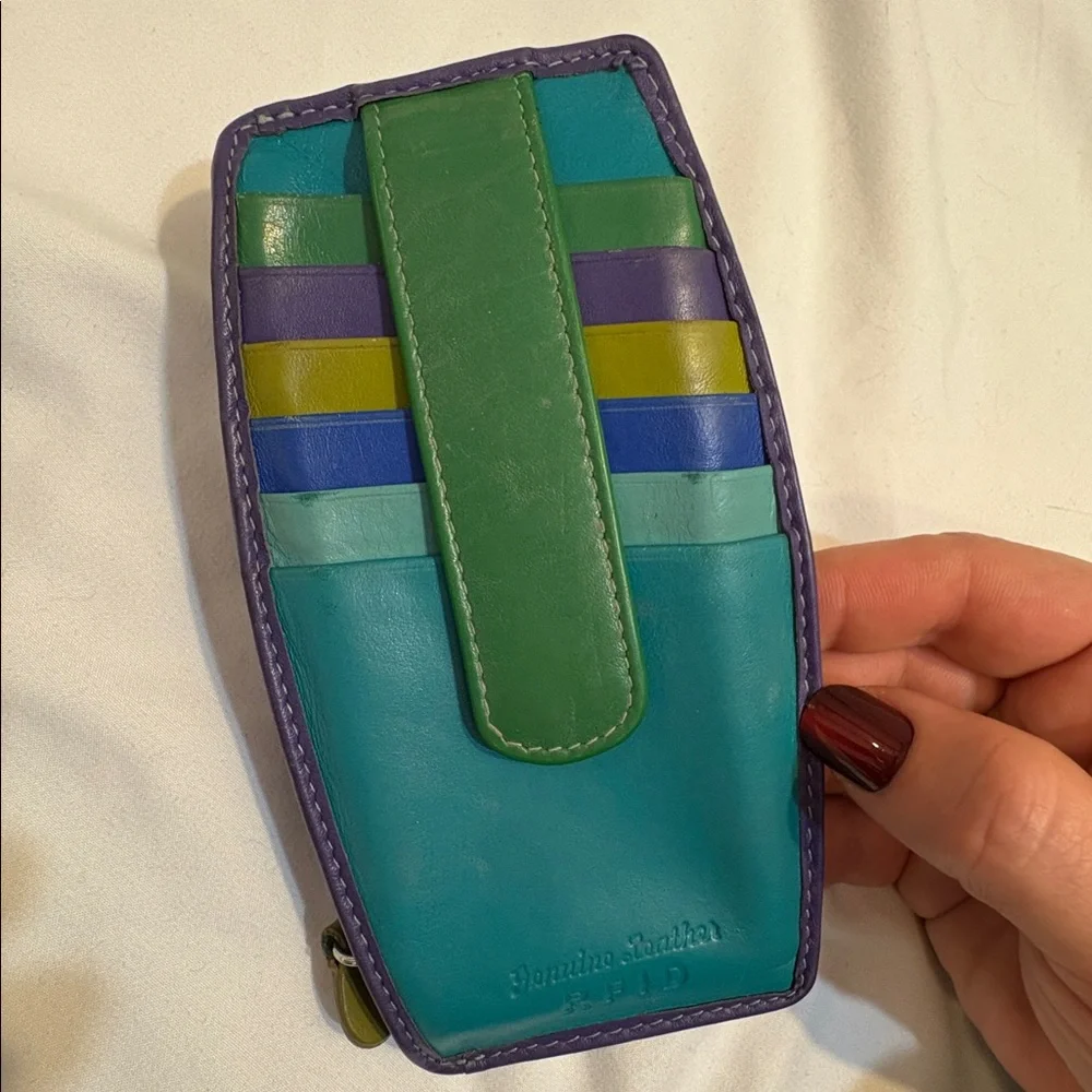 Vintage Genuine Leather Colorful Multi Color Block Funky Card Holder Wallet - Picture 10 of 10